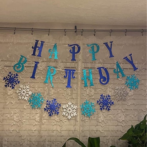 Happy Birthday Blue Snowflake Banner - Picture 2 of 3